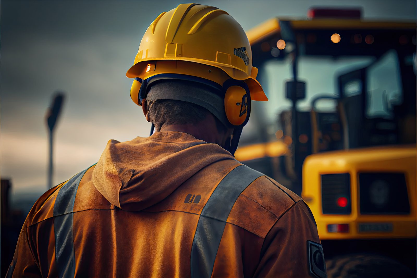 Operaio edile con casco e giubbotto ad alta visibilità in un cantiere